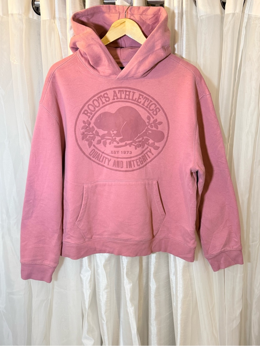 Roots Pink Hooded Sweatshirt with Kangaroo Pocket